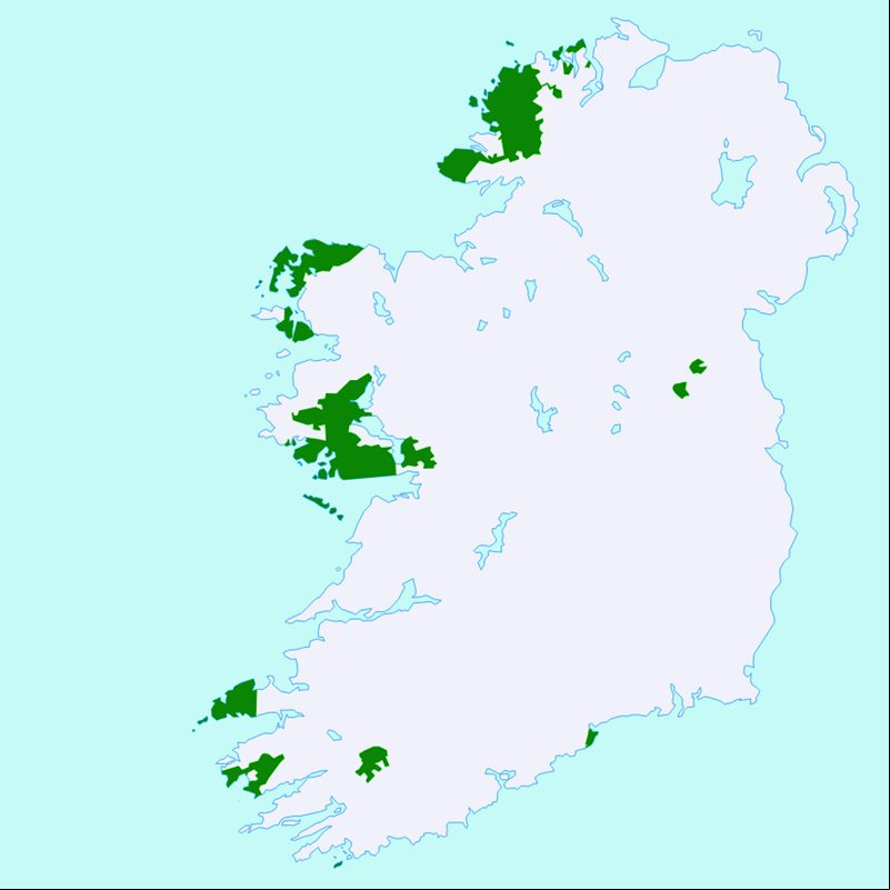 Em verde as areas onde o idioma irland