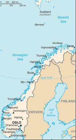 Mapa da Noruega